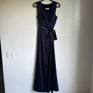 New Jenny Packham Bridesmaids Silky Navy Blue Wrap Tie Maxi Dress Gown Size 12